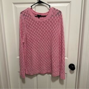 Talbots Pink Open Knit Pointelle Crochet Scoop Neck Sweater Size XL Petite